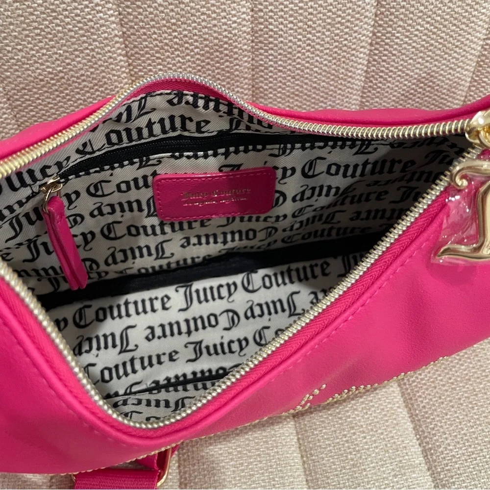 NEW Juicy Couture Hot Pink Studded Logo‎ Hobo Crossbody Bag Gold Hardware Y2K